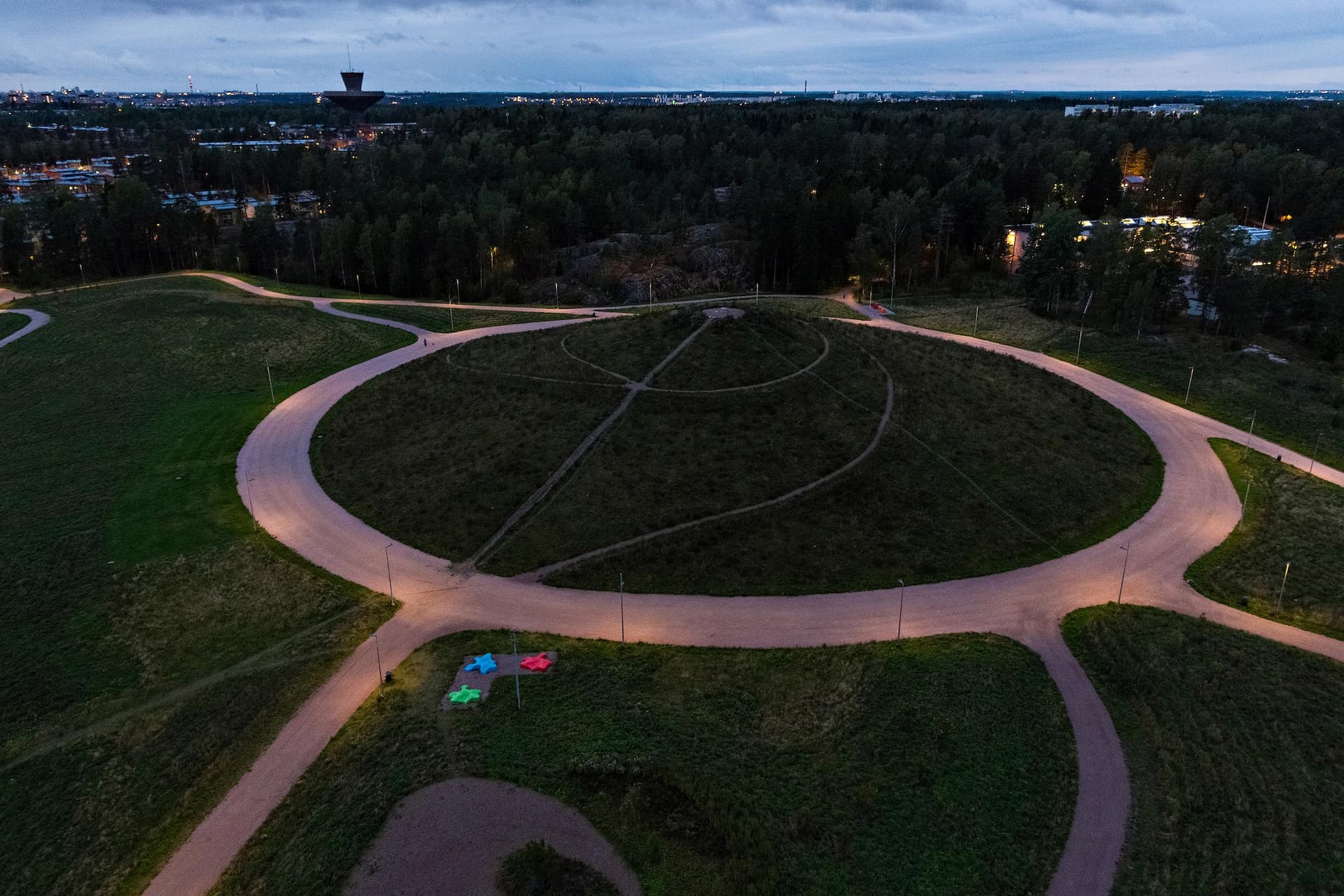 Aerial photo of Alakivenpuisto park in Helsinki, Finland.