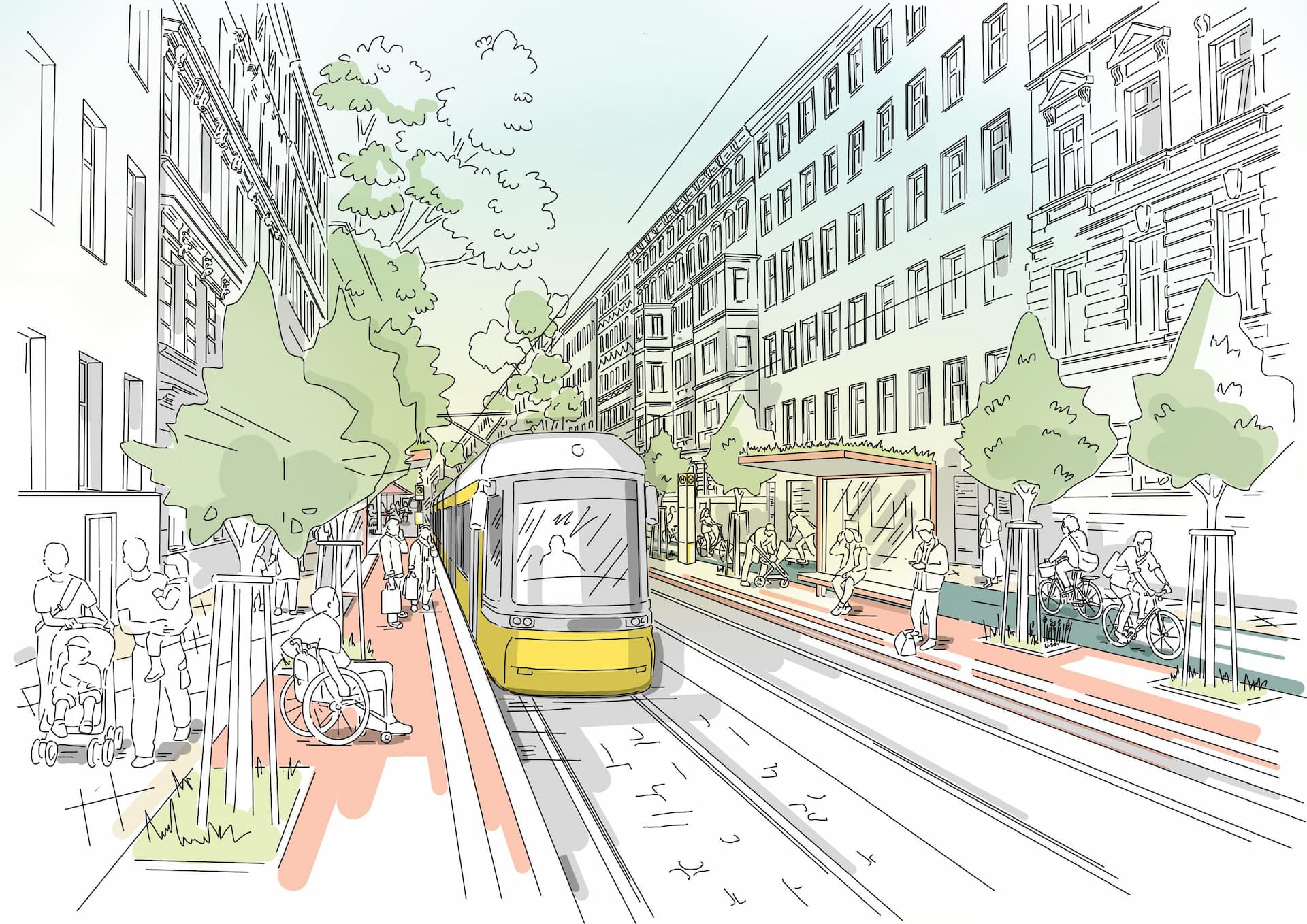 Drawing of the planned construction of the M!0 tram in Berlin 